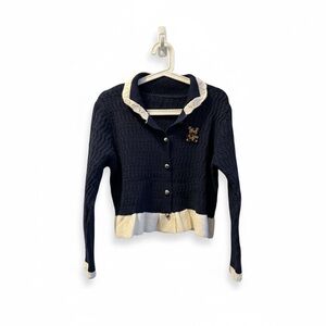 Navy and Cream Women's Sweater